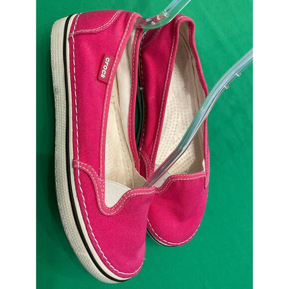 Crocs Women’s  Hover Pink  Slip On Canvas Casual Flats 7W Comfort. Walking - Picture 4 of 8